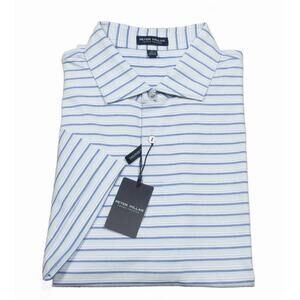 Peter Millar Marina Blue Stripe Crown Crafted Martin Jersey Polo Shirt XXL NWT